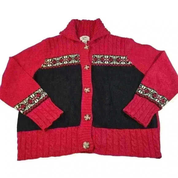 Vintage Sweater Bonnie & Bill Ramie Cardigan Fair Isle Womens XL Festive Nordic - Picture 7 of 16